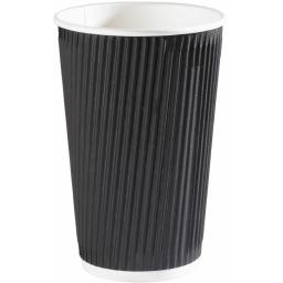 16oz Black Paper Coffee Cups Kraft Ripple 3 Ply Insulated For Tea Espresso Hot Drinks