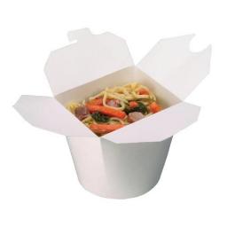 White 26oz Round Paper Oriental Noodle Pots Containers - Rice Curry Takeaway Food Pails Boxes