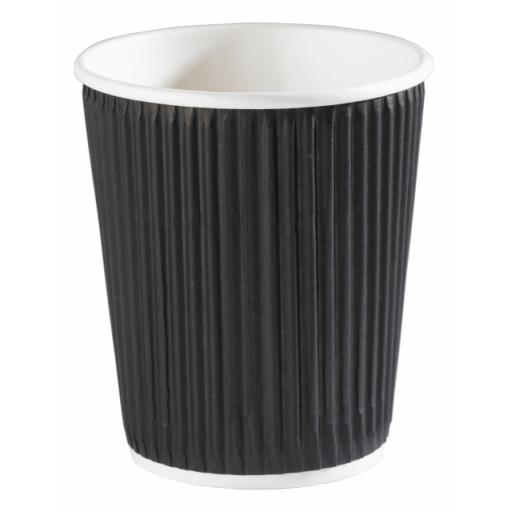 8oz Black Paper Coffee Cups Kraft Ripple 3 Ply Insulated For Tea Espresso Hot Drinks