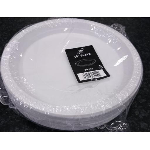 Round 10" White Plastic Plates - 26cm Heavy Duty Strong - AD15