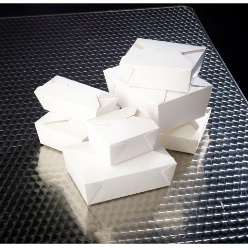 No8 White 46oz Square Paper Food Containers - Hot Rice Curry Takeaway Boxes