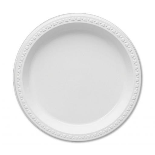 Round 9" White Plastic Plates - 23cm Heavy Duty Strong - AD18