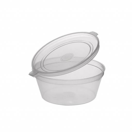 2oz Round Hinged Clear Plastic Portion Pots Deli Containers with Lids for Sauce Chutney Dips