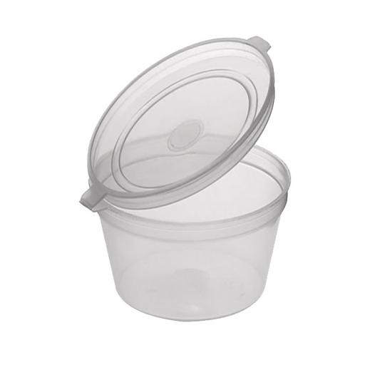 4oz Round Hinged Clear Plastic Portion Pots Deli Containers with Lids for Sauce Chutney Dips