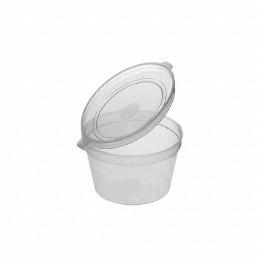 1oz Round Hinged Clear Plastic Portion Pots Deli Containers with Lids for Sauce Chutney Dips