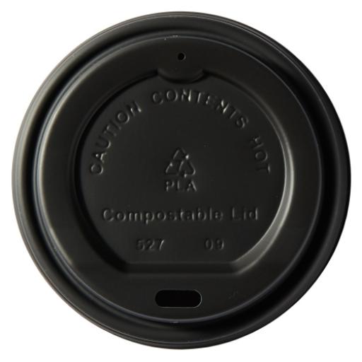 Compostable CPLA Lids 8oz Black Sip-Though - Fit Compostable Bamboo Paper Coffee Cups Disposable