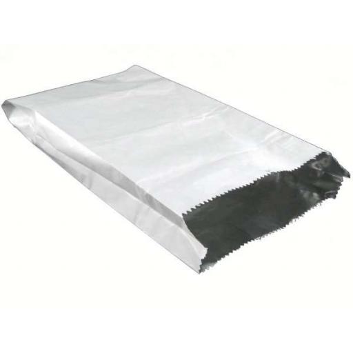 White Paper Foil Bags 7"x9"x12" Lined Greaseproof - For Takeaway Hot Cold Food