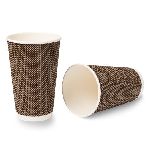 16oz VIP Brown Paper Coffee Cups Ripple 3 Ply Insulated For Tea Espresso Hot Drinks