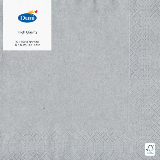 Silver Paper Napkins 3 Ply 33cm 4 Fold Tissue Serviettes
