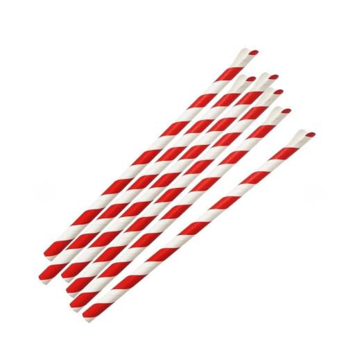 Red Striped Paper Spoon Drinking Straws - Compostable - 229mm x 8mm