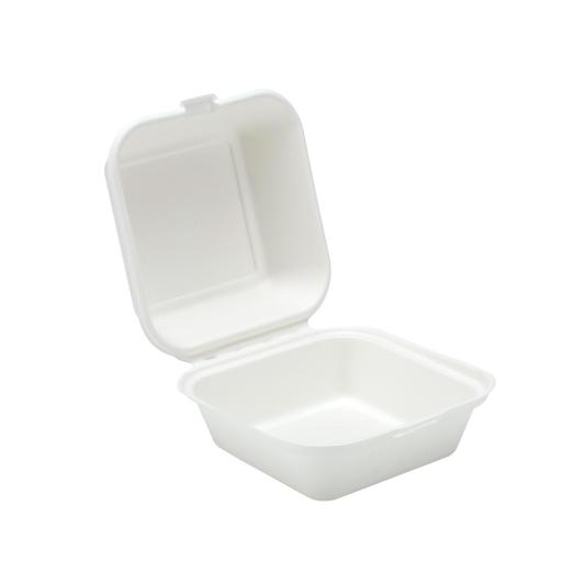 White 6" Paper Burger Box Containers - Compostable Bagasse Sugarcane
